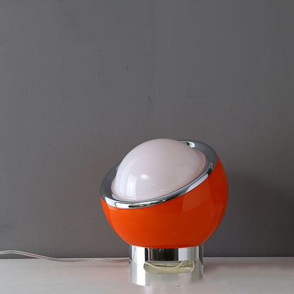 Minimalistisk bordlampe i opalglas med base i rustfrit stål