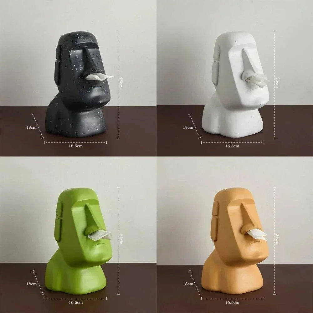 Resinservietholder inspireret af Moai-statuer med unikt dekorativt design