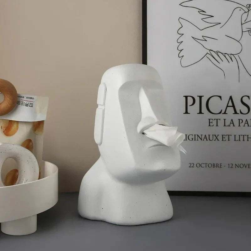 Resinservietholder inspireret af Moai-statuer med unikt dekorativt design