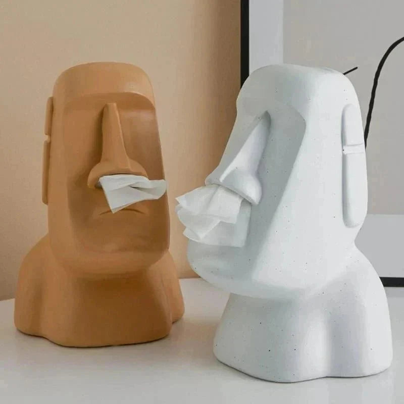 Resinservietholder inspireret af Moai-statuer med unikt dekorativt design