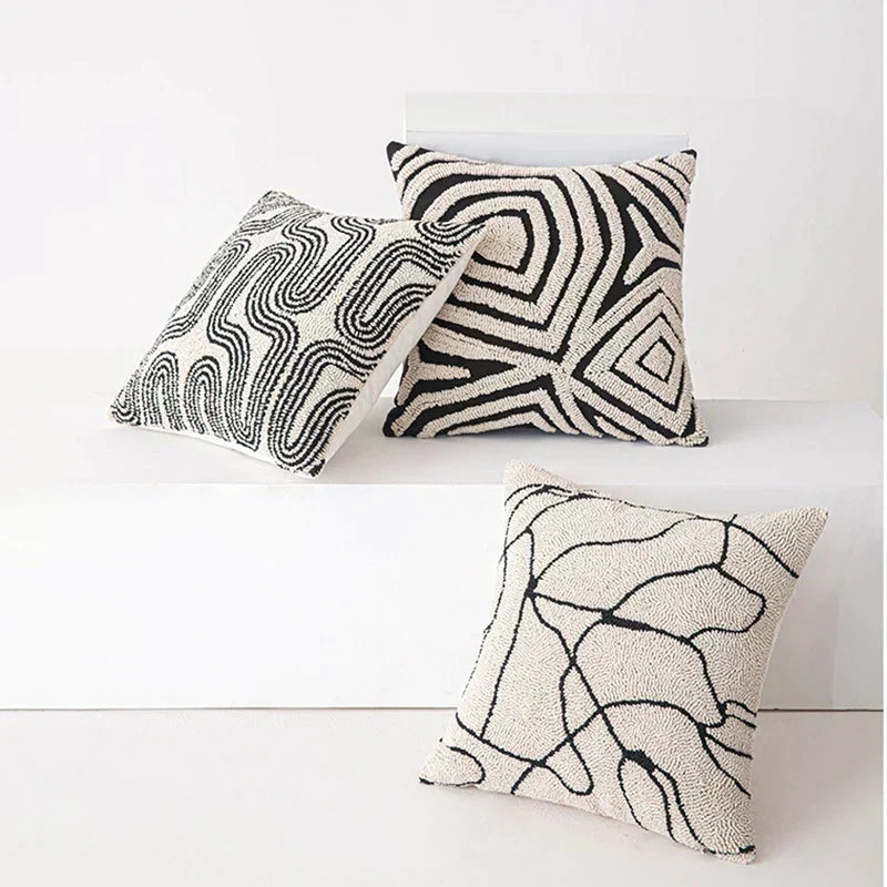 Modern Geometric Tufted Cushion Cover with Textured Design