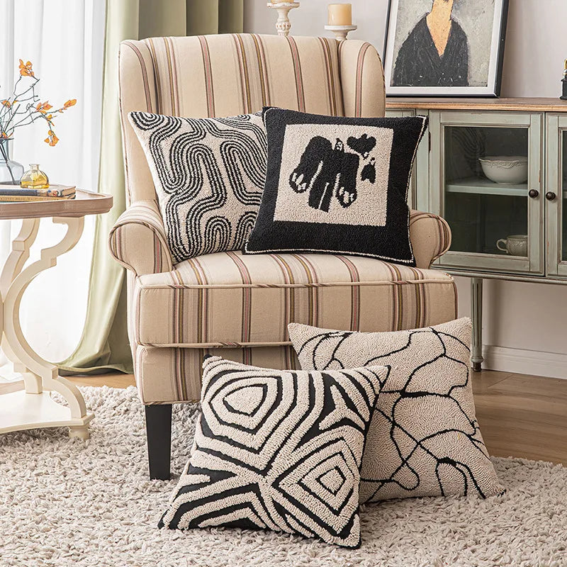 Modern Geometric Tufted Cushion Cover with Textured Design