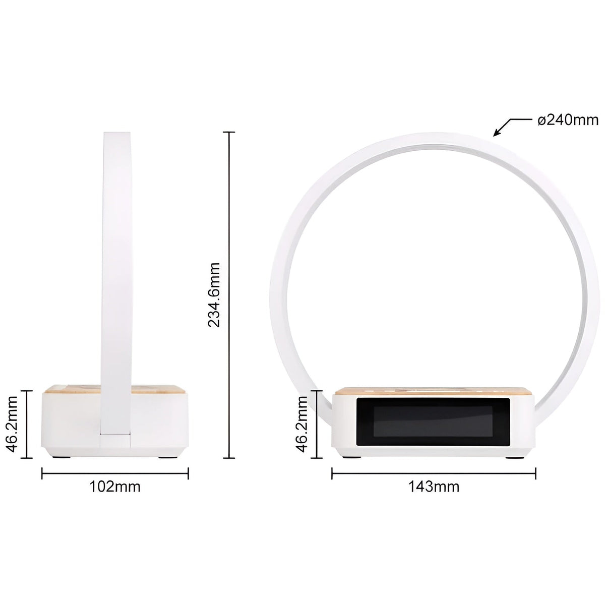 Moderne LED-Tischlampe mit kabellosem Laden, Wecker und Touch-Steuerung