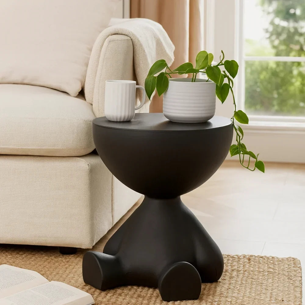 Modern Round Coffee Table Compact Side Accent Stool Cream Finish