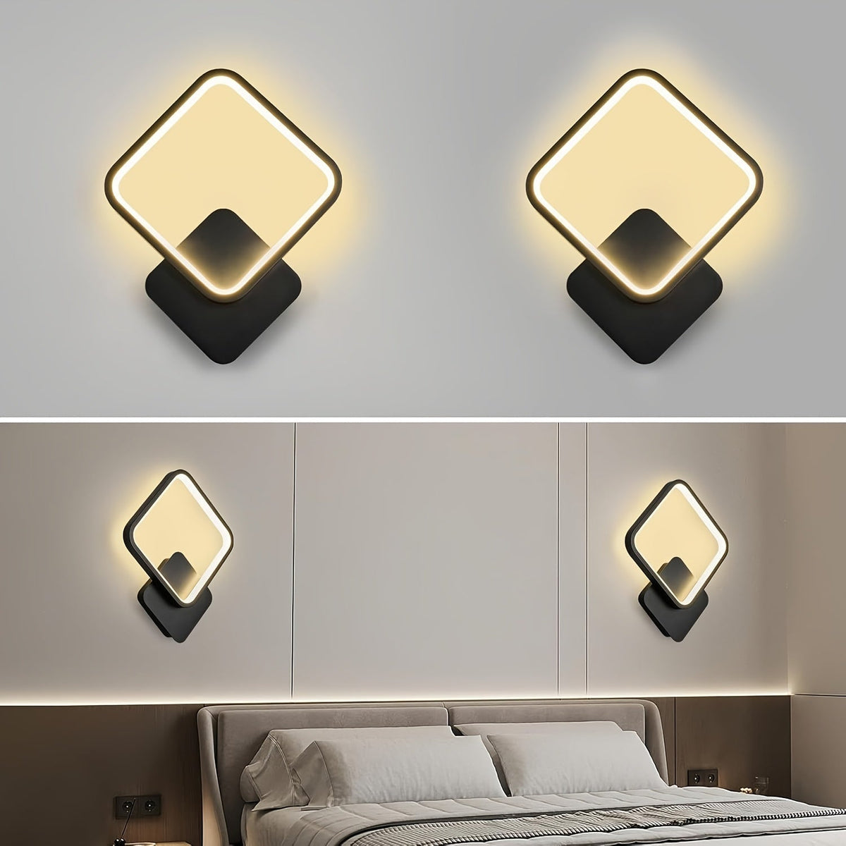 Moderne vierkante led-wandlamp, 14W, dimbaar licht met drie tinten