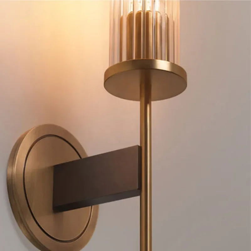 Möni Ribbed Glass Wall Lamp – Modern Brass Finish Indoor Light