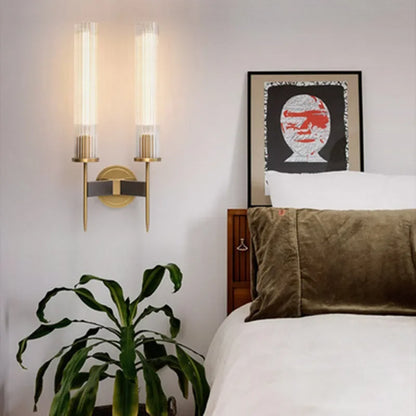 Möni Ribbed Glass Wall Lamp – Modern Brass Finish Indoor Light