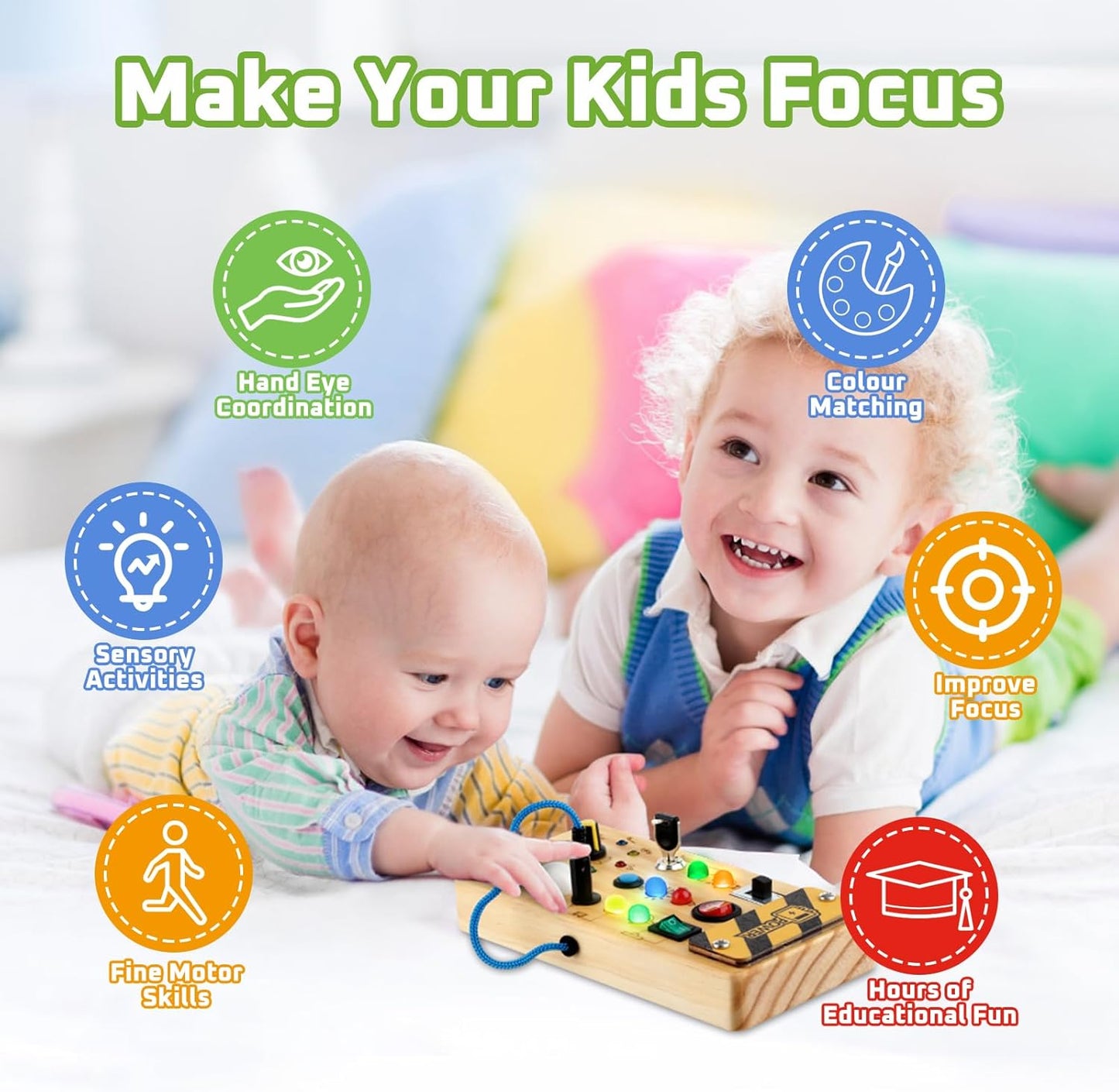 Montessori LED Busy Board Sensorisches Aktivitätsspielzeug für Kleinkinder  