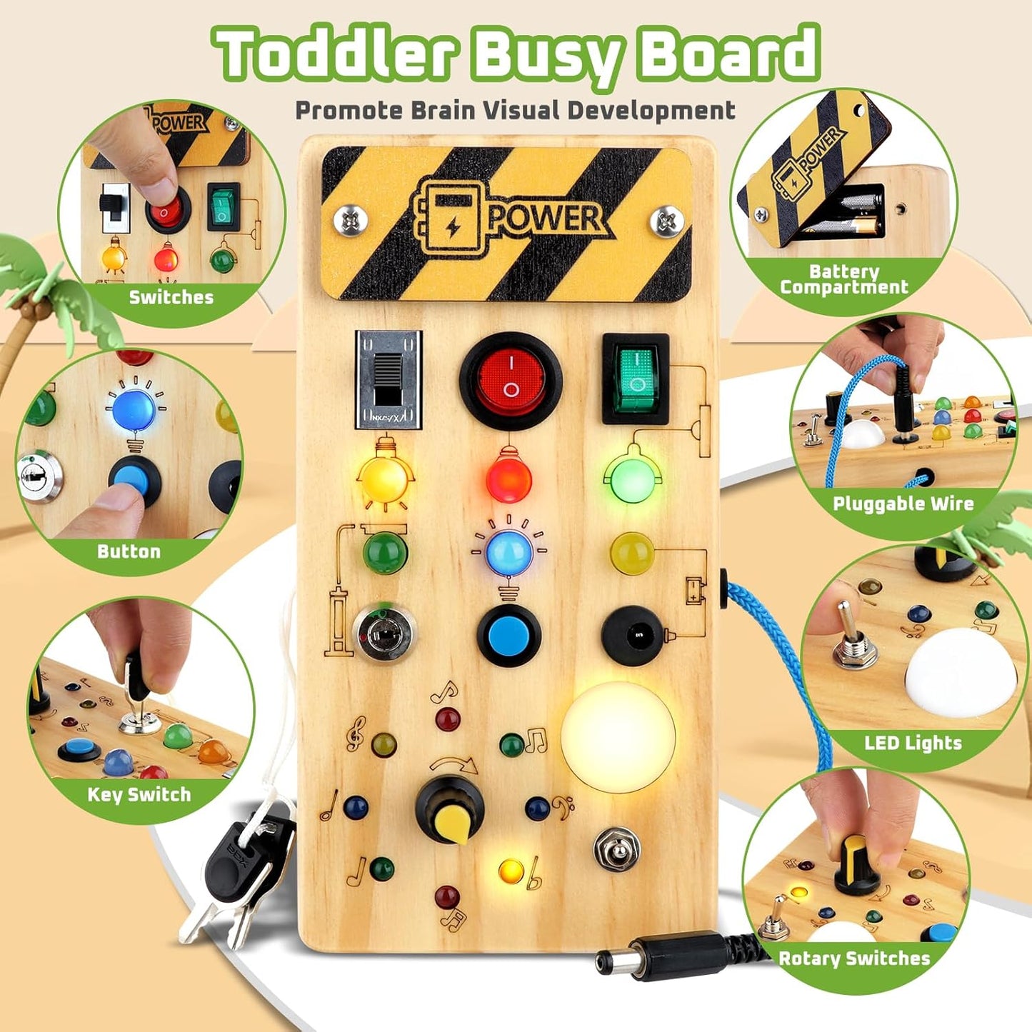 Montessori LED Busy Board Sensorisches Aktivitätsspielzeug für Kleinkinder  