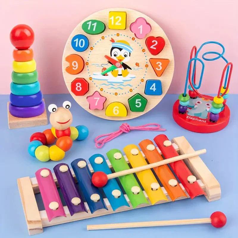 Montessori Holz-Babys-Spielset 5 in 1 Lern- und sensorisches Spielset  