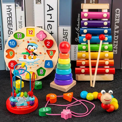 Montessori Holz-Babys-Spielset 5 in 1 Lern- und sensorisches Spielset  