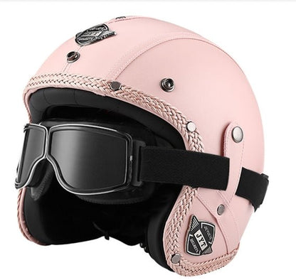 MotoClassic retro scooterhelm met zonneklep en leren afwerking voor stijlvol rijden