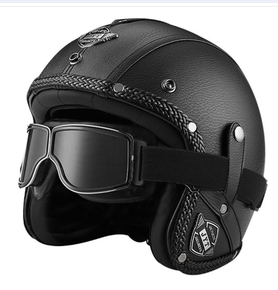 MotoClassic retro scooterhelm met zonneklep en leren afwerking voor stijlvol rijden