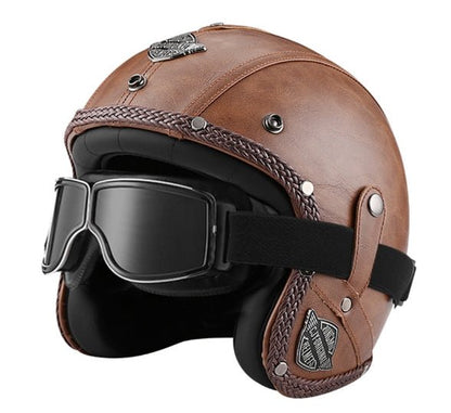 MotoClassic retro scooterhelm met zonneklep en leren afwerking voor stijlvol rijden
