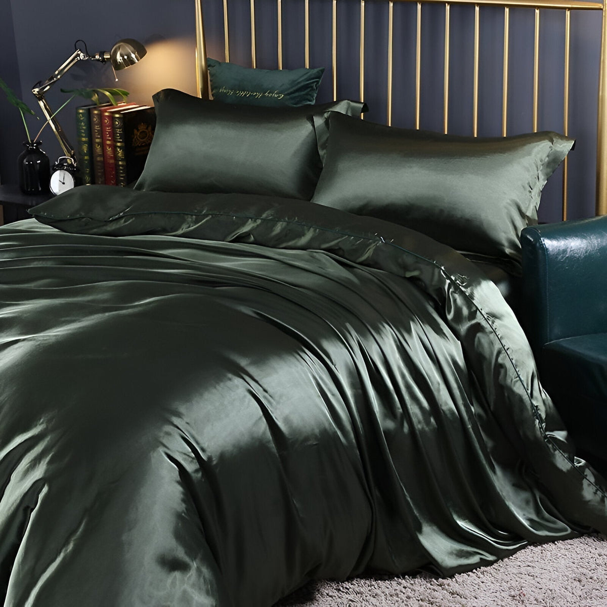 Mulberry Silk Blend Bedding Set with Duvet Cover, Fitted Sheet and Pillowcases