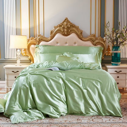 Mulberry Silk Blend Bedding Set with Duvet Cover, Fitted Sheet and Pillowcases