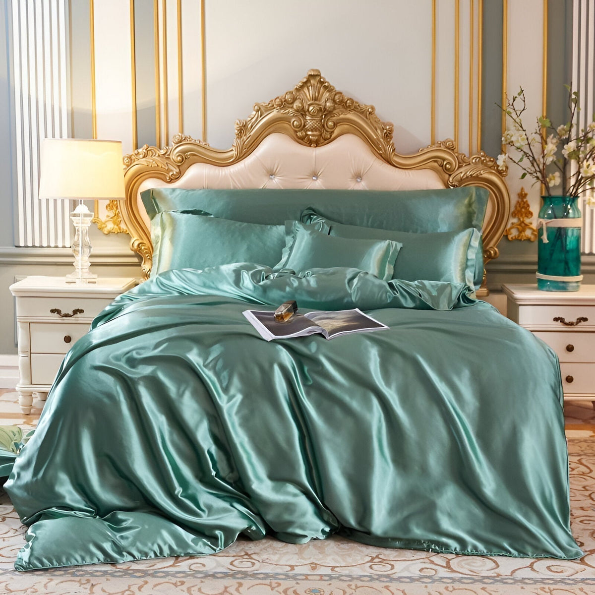 Mulberry Silk Blend Bedding Set with Duvet Cover, Fitted Sheet and Pillowcases