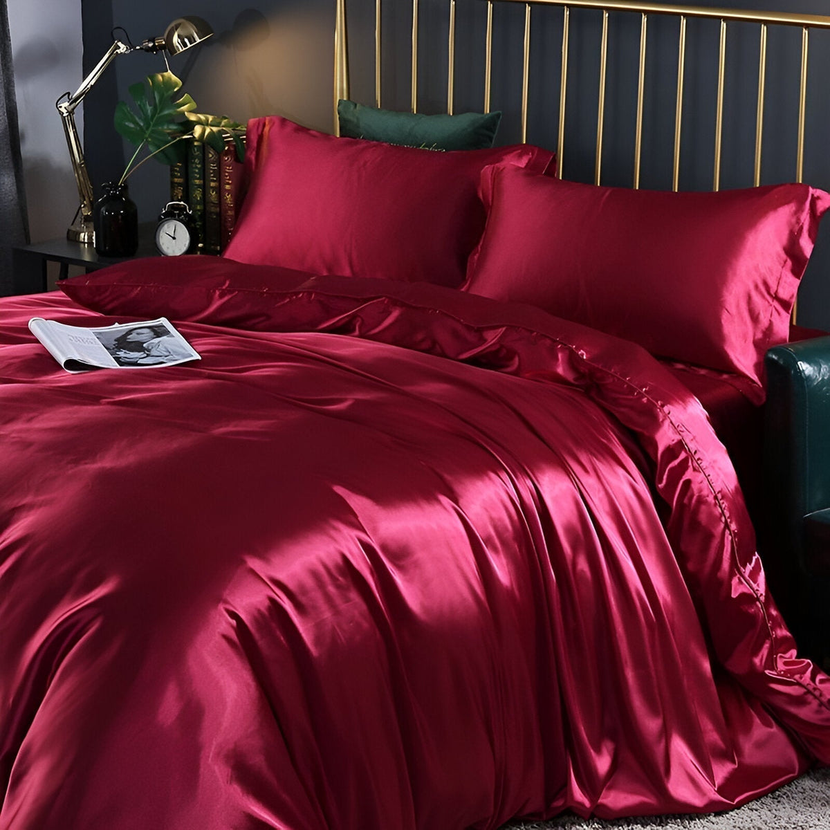 Mulberry Silk Blend Bedding Set with Duvet Cover, Fitted Sheet and Pillowcases