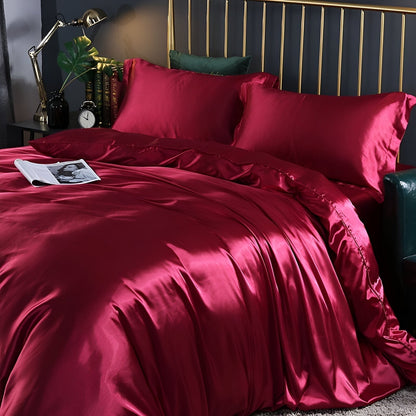 Mulberry Silk Blend Bedding Set with Duvet Cover, Fitted Sheet and Pillowcases
