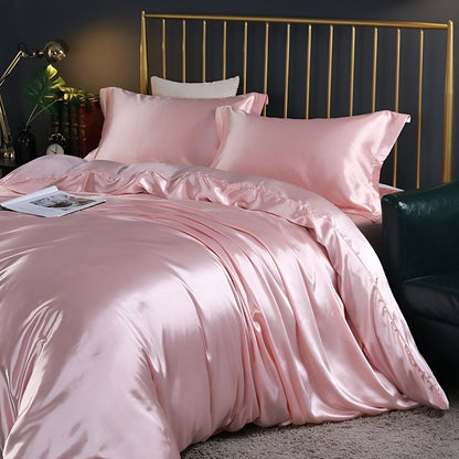 Mulberry Silk Blend Bedding Set with Duvet Cover, Fitted Sheet and Pillowcases