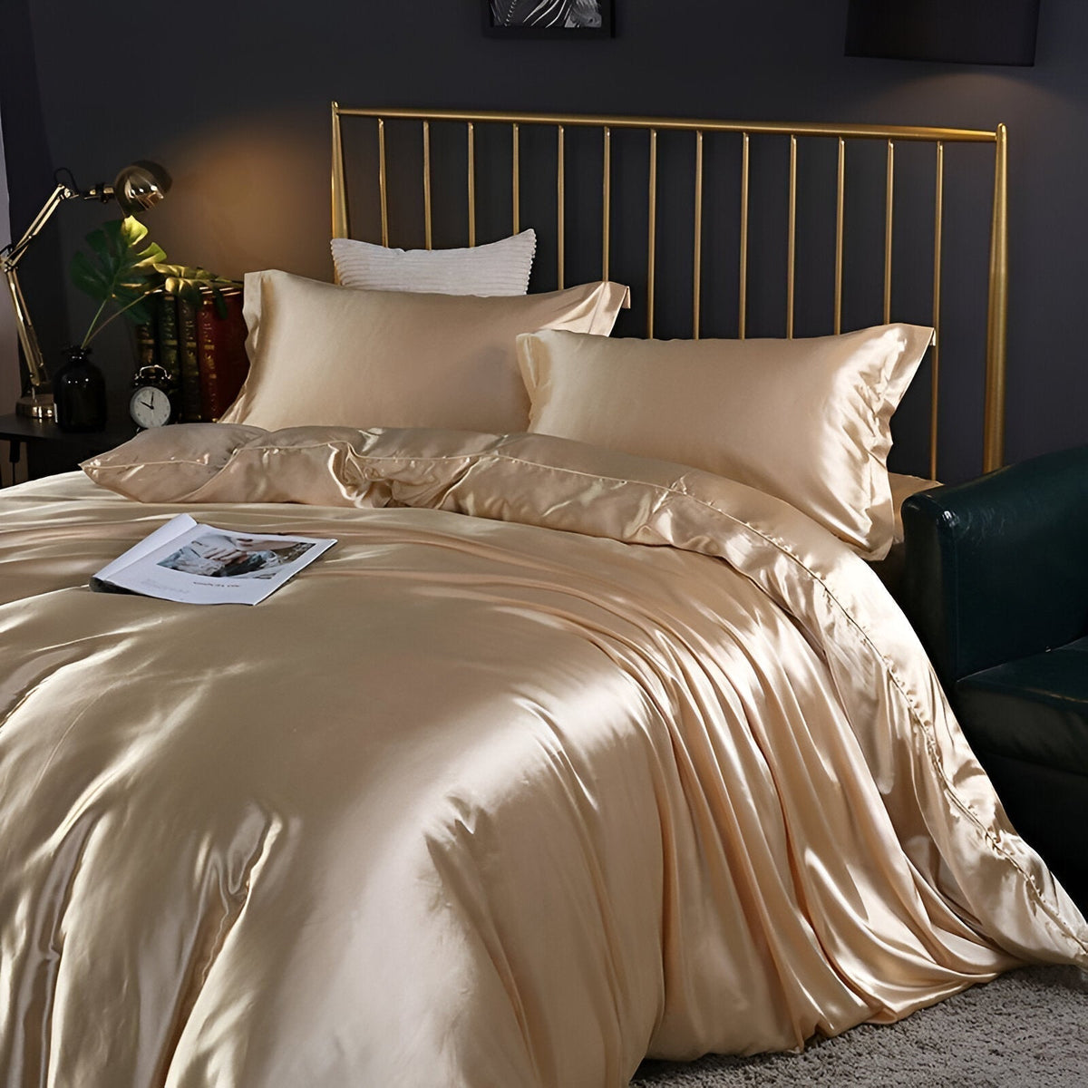 Mulberry Silk Blend Bedding Set with Duvet Cover, Fitted Sheet and Pillowcases