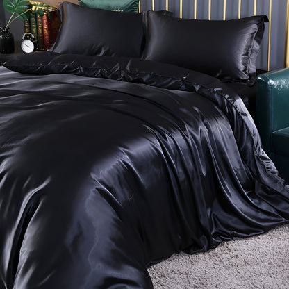 Mulberry Silk Blend Bedding Set with Duvet Cover, Fitted Sheet and Pillowcases
