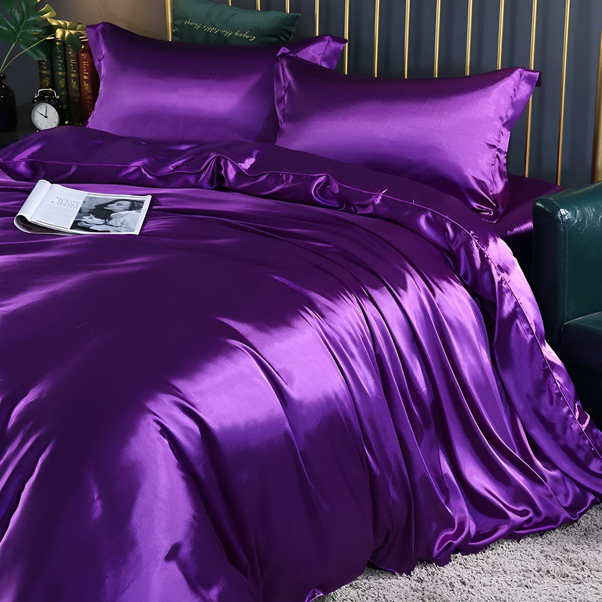 Mulberry Silk Blend Bedding Set with Duvet Cover, Fitted Sheet and Pillowcases