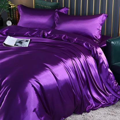 Mulberry Silk Blend Bedding Set with Duvet Cover, Fitted Sheet and Pillowcases