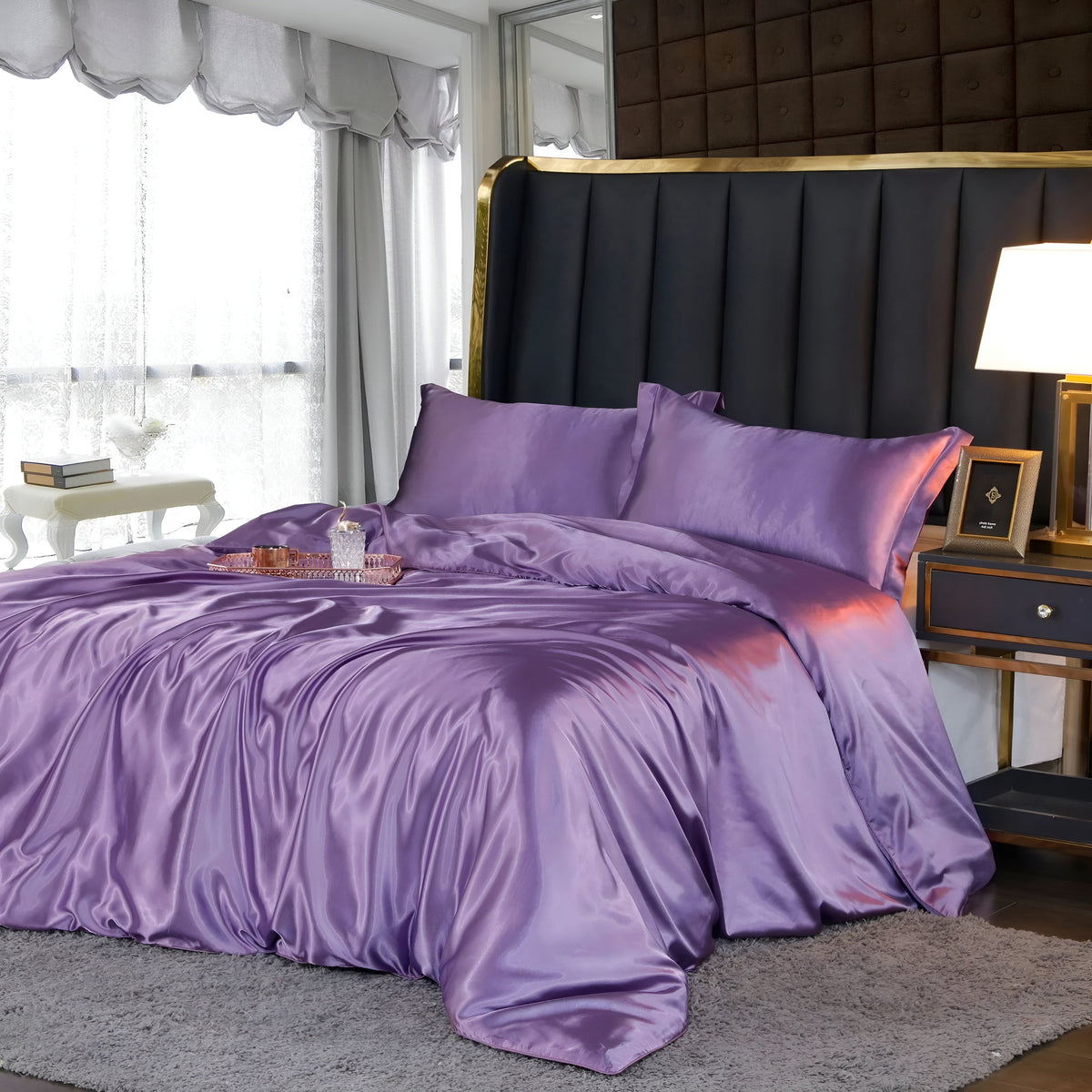 Mulberry Silk Blend Bedding Set with Duvet Cover, Fitted Sheet and Pillowcases