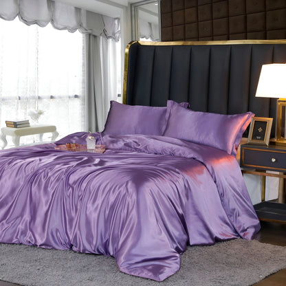 Mulberry Silk Blend Bedding Set with Duvet Cover, Fitted Sheet and Pillowcases