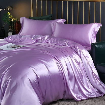 Mulberry Silk Blend Bedding Set with Duvet Cover, Fitted Sheet and Pillowcases