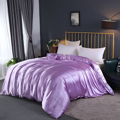 Mulberry Silk Blend Bedding Set with Duvet Cover, Fitted Sheet and Pillowcases
