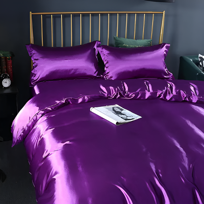 Mulberry Silk Blend Bedding Set with Duvet Cover, Fitted Sheet and Pillowcases