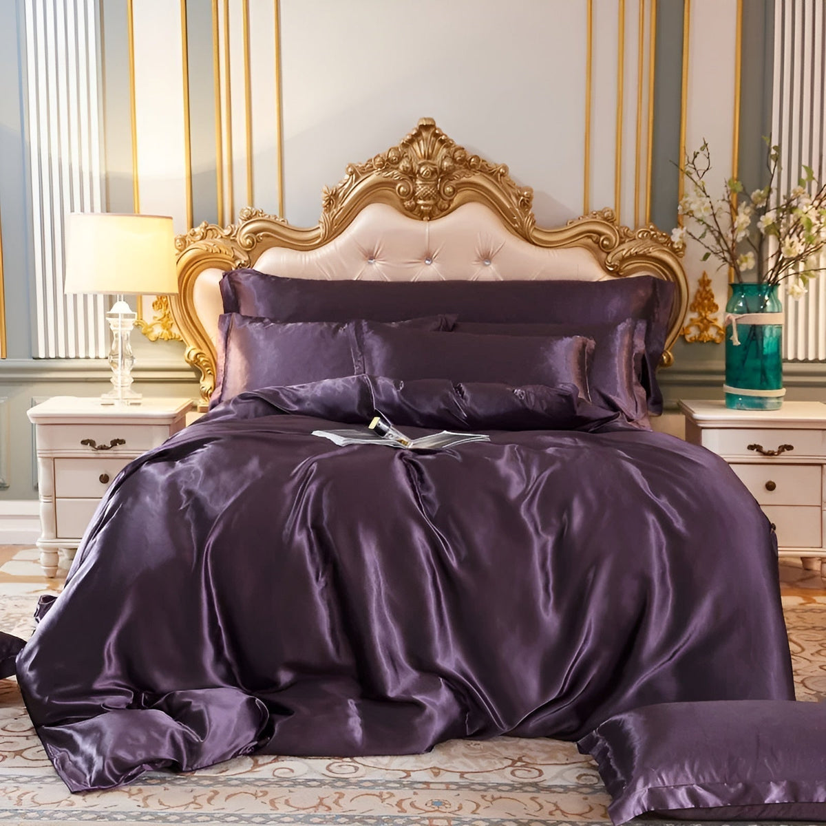 Mulberry Silk Blend Bedding Set with Duvet Cover, Fitted Sheet and Pillowcases