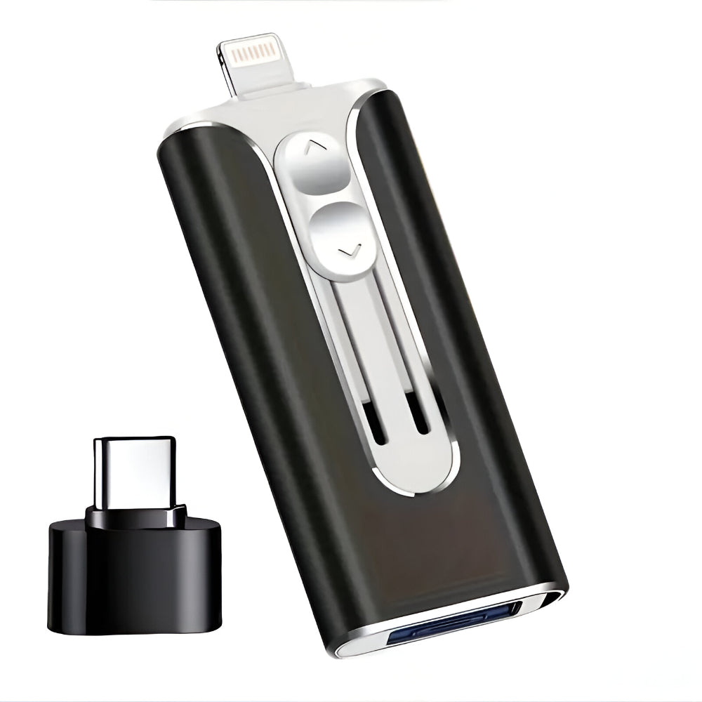 USB-flashdrev med flere stik til filopbevaring på telefon og computer