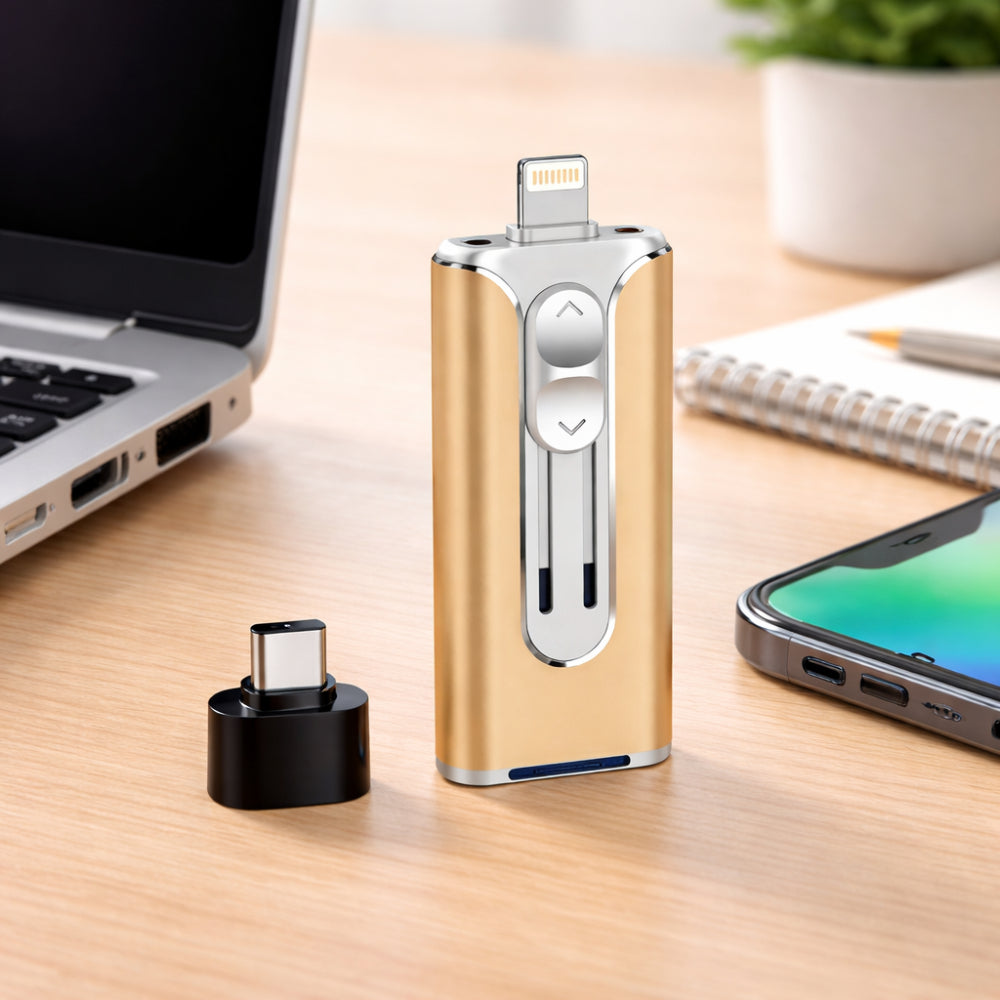 USB-flashdrev med flere stik til filopbevaring på telefon og computer