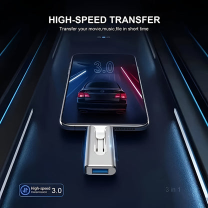 USB-flashdrev med flere stik til filopbevaring på telefon og computer