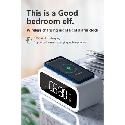 MultiTime Digital Alarm Clock with Wireless Charging – LED Bedside Clock