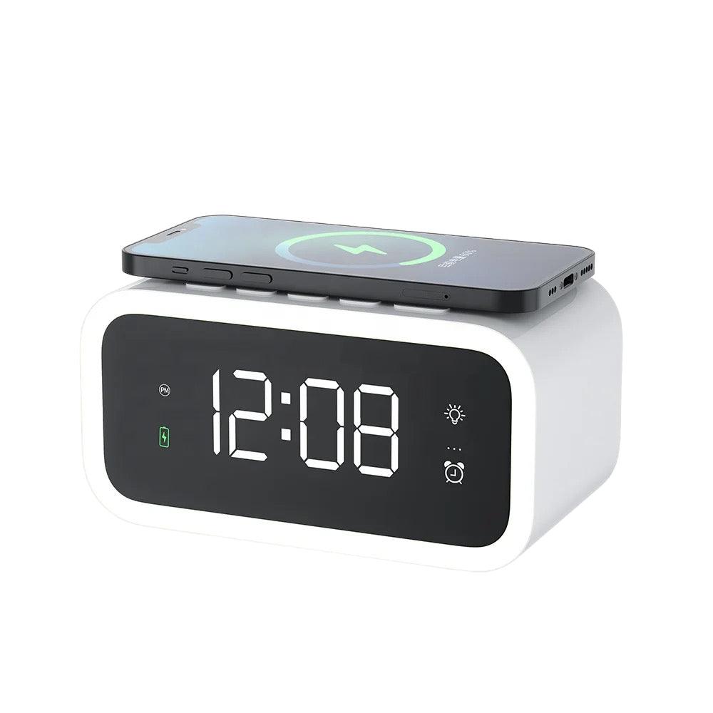 MultiTime Digital Alarm Clock with Wireless Charging – LED Bedside Clock