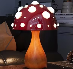 Lampa stołowa w kształcie grzybka z delikatnym światłem ambientowym i zabawnym designem