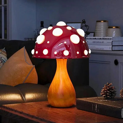 Lampa stołowa w kształcie grzybka z delikatnym światłem ambientowym i zabawnym designem