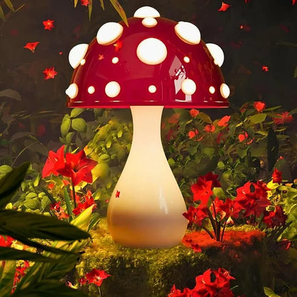 Lampa stołowa w kształcie grzybka z delikatnym światłem ambientowym i zabawnym designem