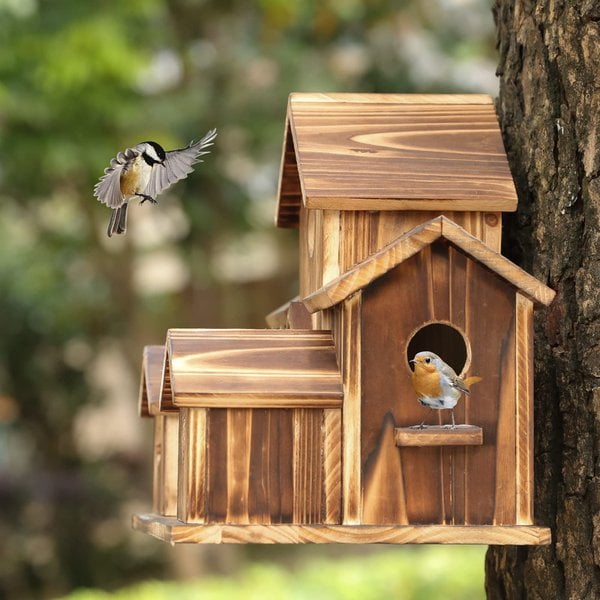 NatureNest handgefertigtes Holz-Vogelhaus für Gartenwildtiere und Außendekoration