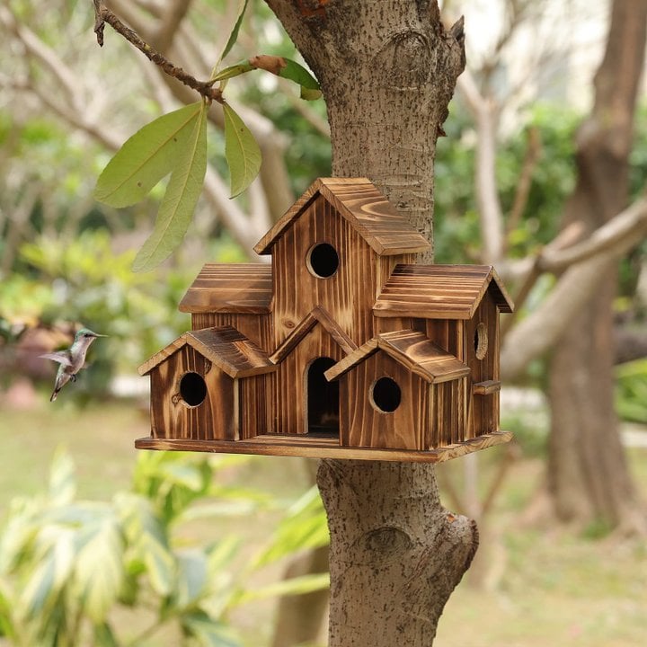 NatureNest handgefertigtes Holz-Vogelhaus für Gartenwildtiere und Außendekoration