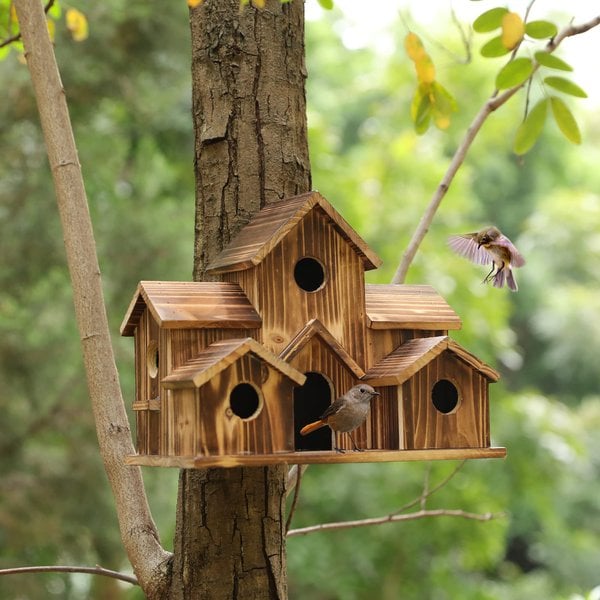 NatureNest handgefertigtes Holz-Vogelhaus für Gartenwildtiere und Außendekoration
