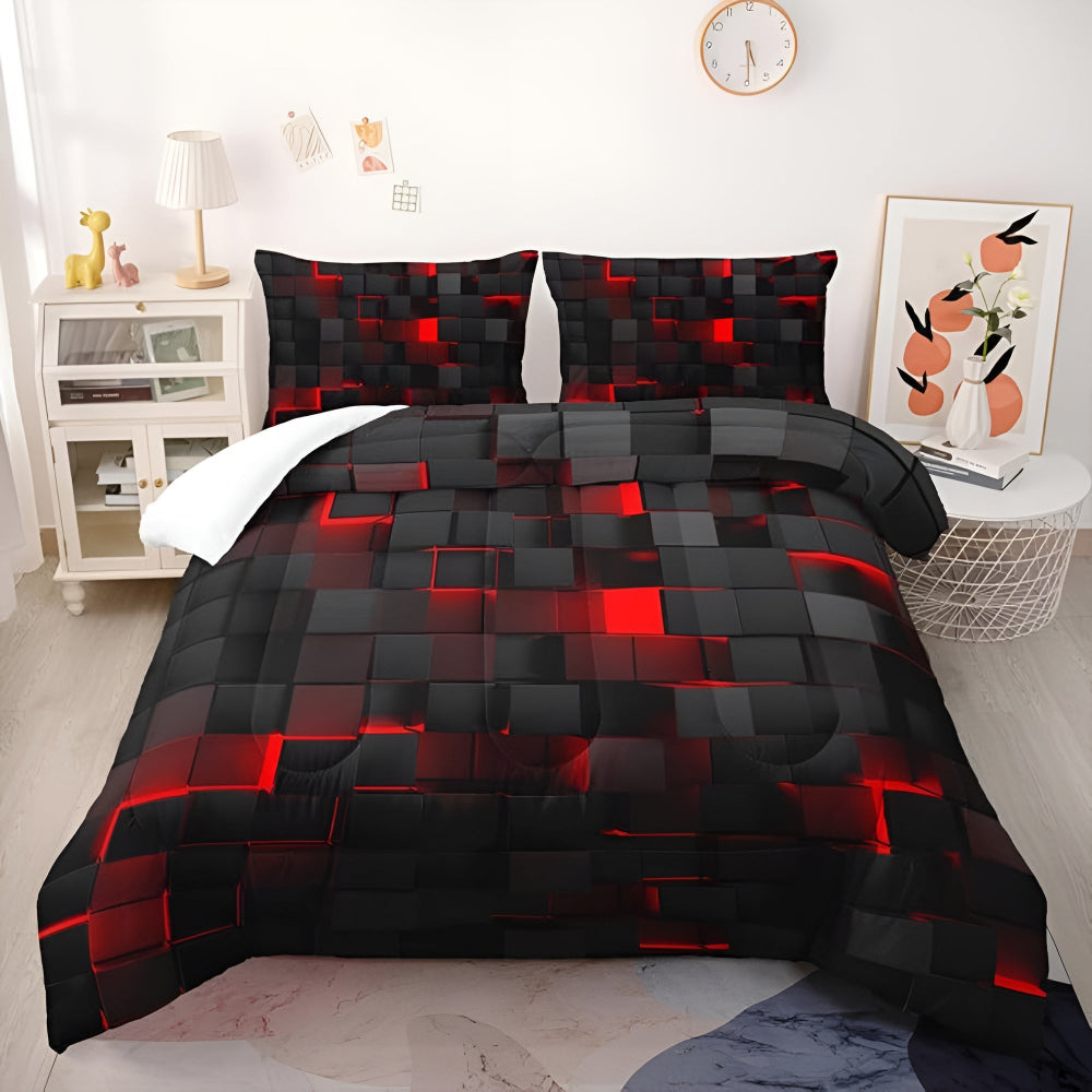 Neon 3D Grid Quilt Cover Set Microfiber Cotton Modern Bedding Decor