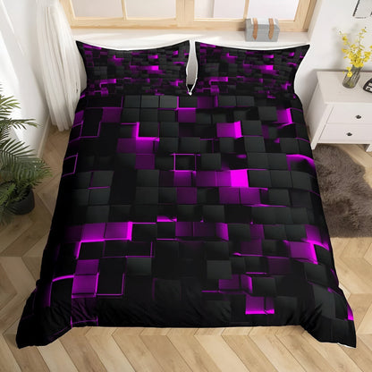 Neon 3D Grid Quilt Cover Set Microfiber Cotton Modern Bedding Decor
