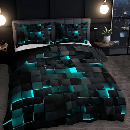 Neon 3D Grid Quilt Cover Set Microfiber Cotton Modern Bedding Decor