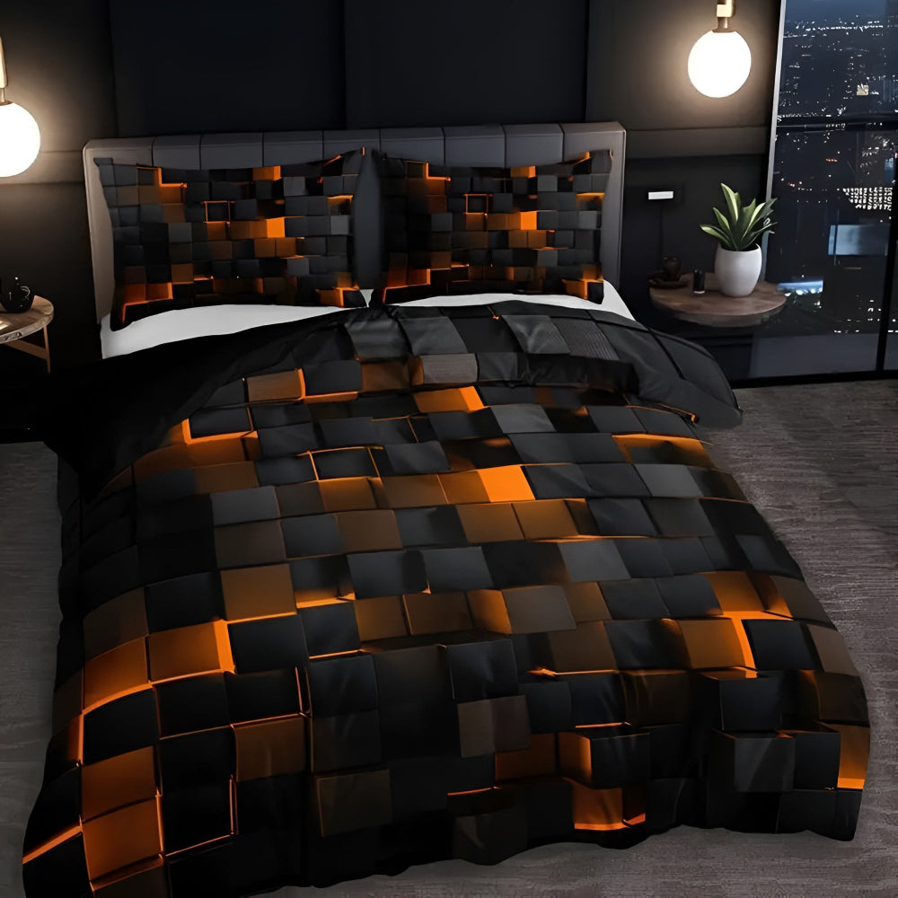 Neon 3D Grid Quilt Cover Set Microfiber Cotton Modern Bedding Decor