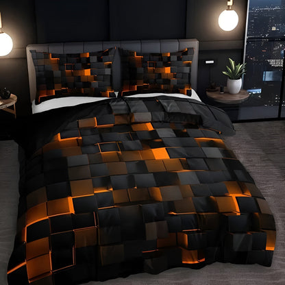 Neon 3D Grid Quilt Cover Set Microfiber Cotton Modern Bedding Decor